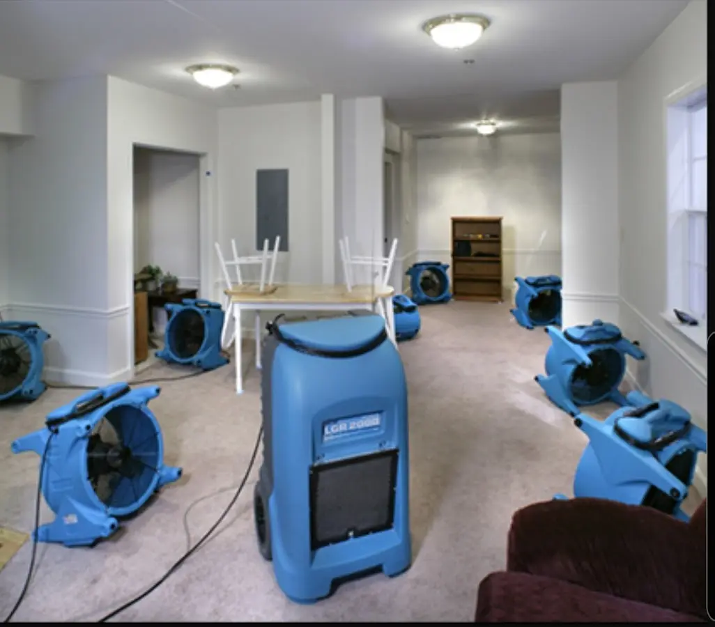 Air movers and dehumidifier setup for Water Damage Restoration in Rutland